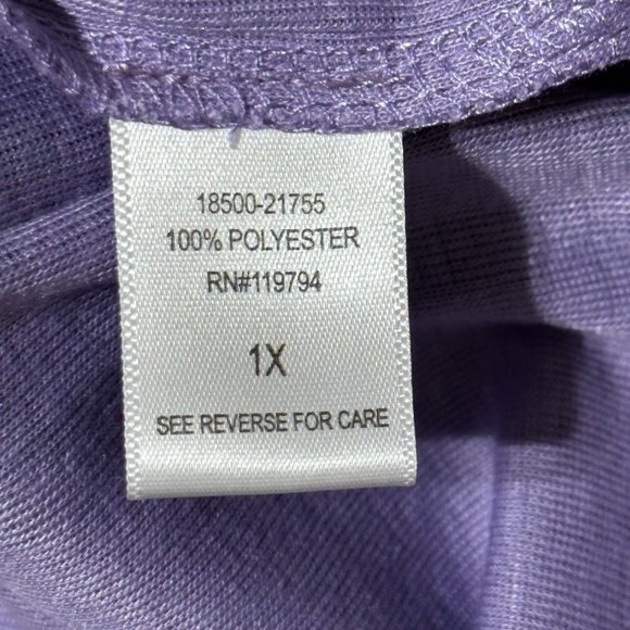 Unity women’s size 1X purple print 3/4 sleeve silky insert v neck top - Picture 6 of 8